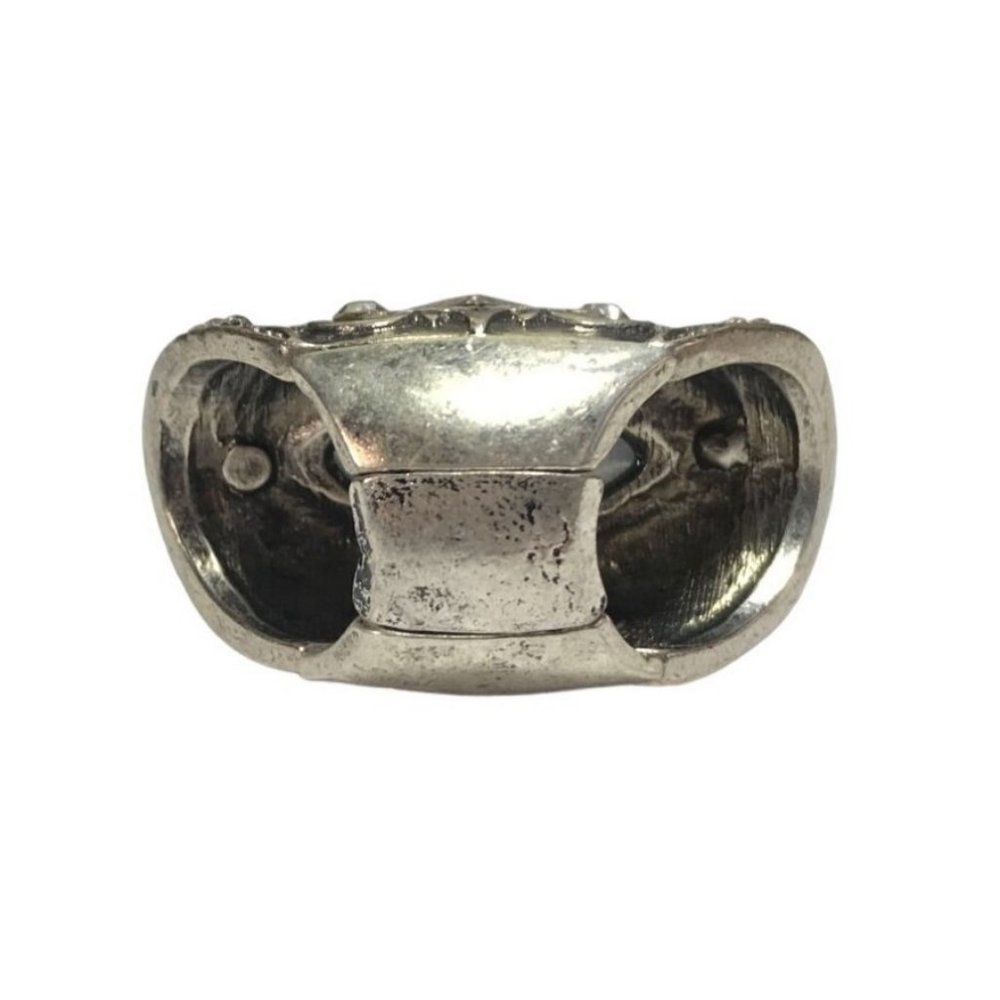 Western Style Full Finger Knuckle Joint Stretch Ring Silver Tone and Rhinestone - Picture 8 of 8